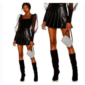 Social Tourist Black Faux Leather Pleated Mini Skirt Size L NWT